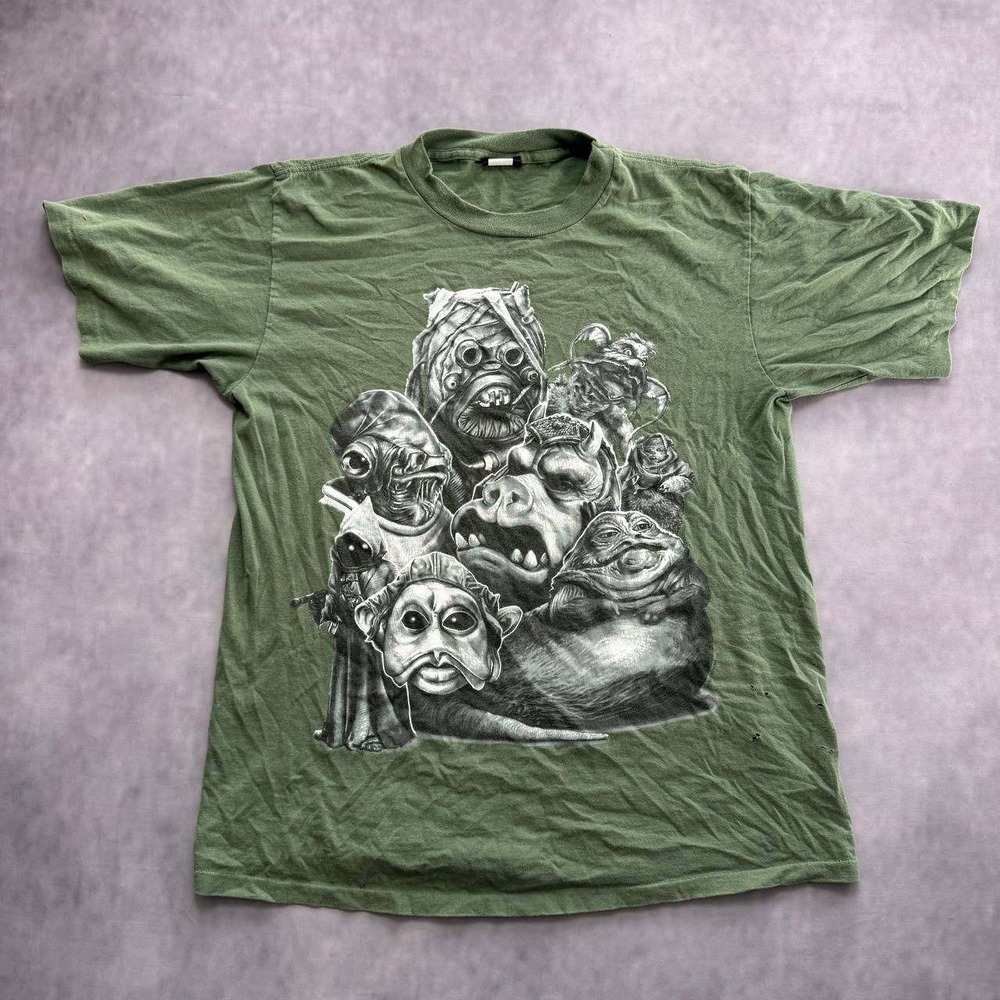 Star Wars 1995 Jabba the Hutt Graphic Tee Mens XL Olive Green Distressed Y2K
